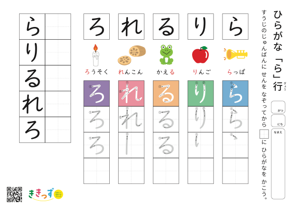 ひらがな練習プリント「ら行」（ら・り・る・れ・ろ）